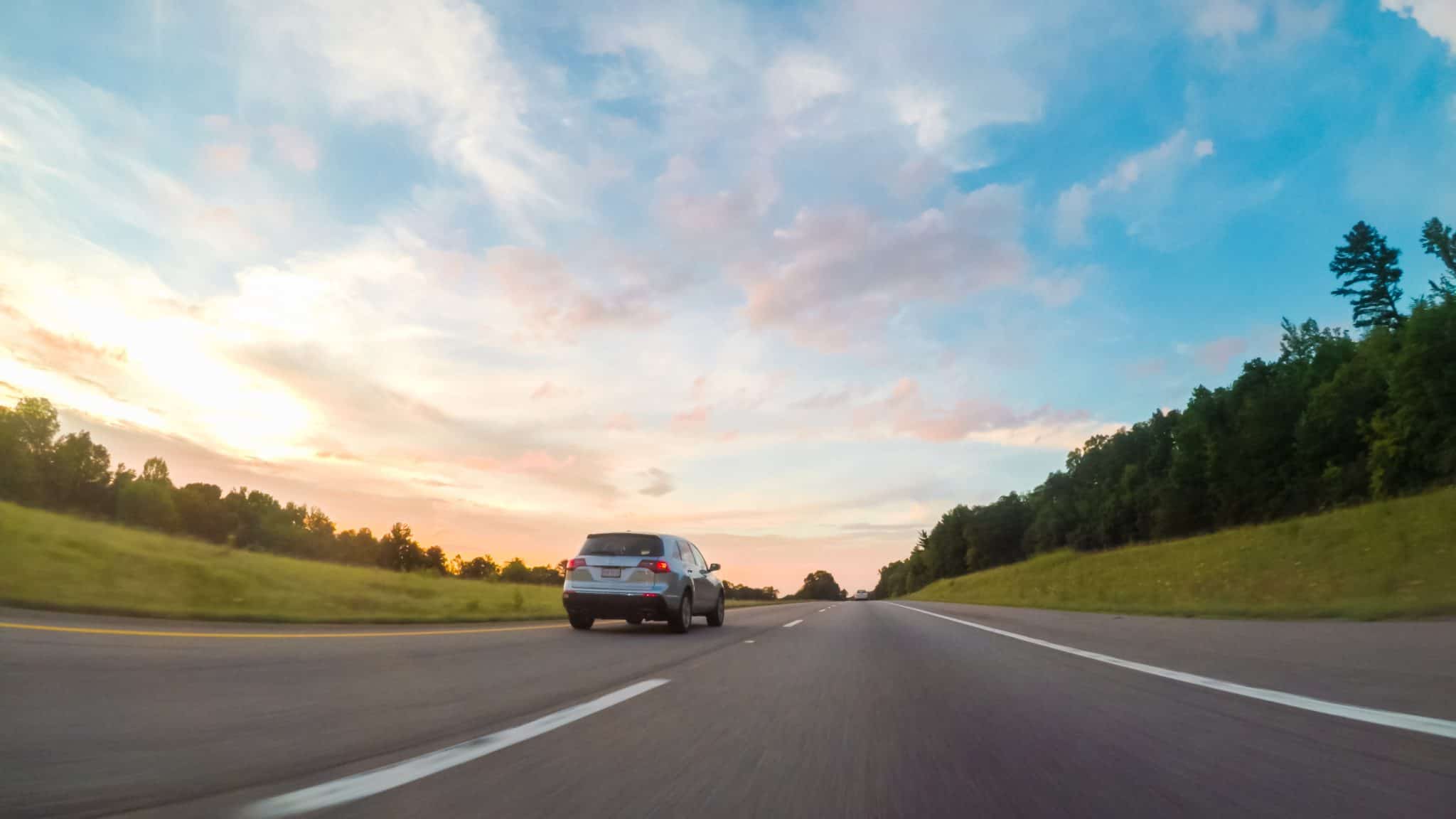 Car driving on South Carolina highway - USA road trip
