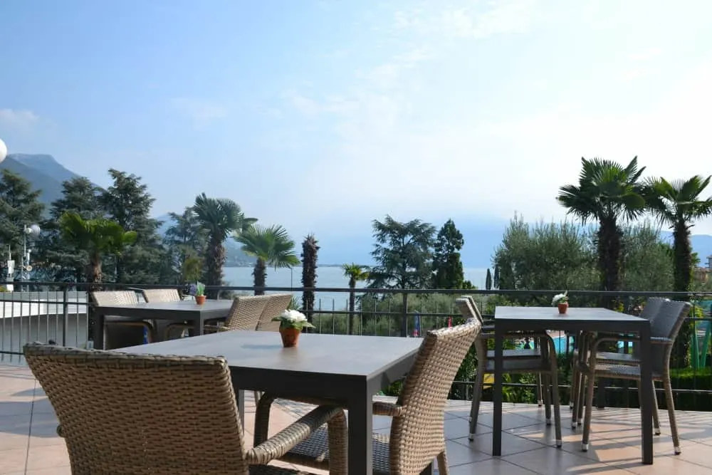 View from restaurant terrace at Camping Eden Lake Garda
