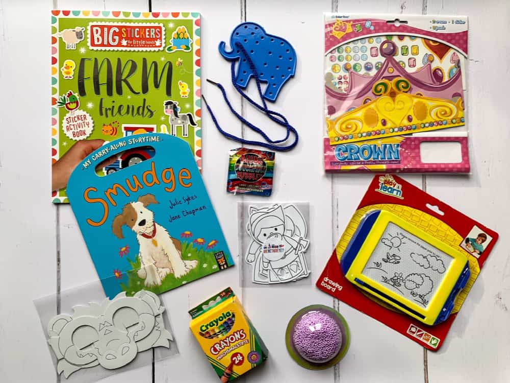 Contents of 2-3 year old Are we there yet? children's activity pack for travel