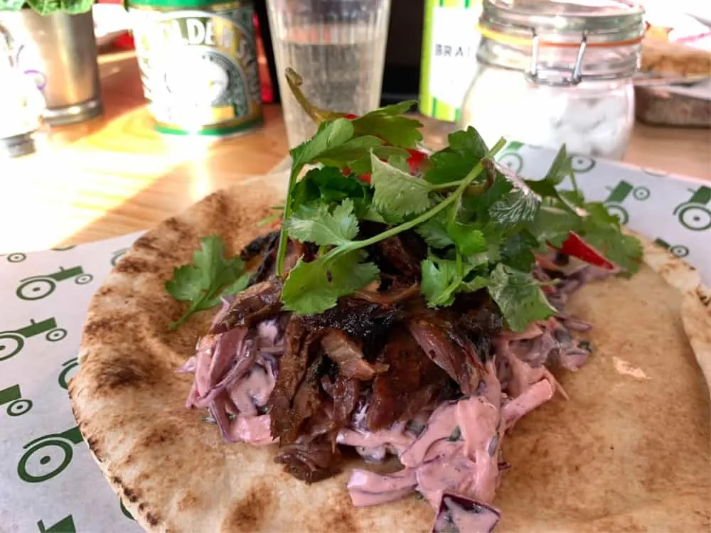Pulled beef brisket flatbread - Salisbury with kids - a short break in October half term
