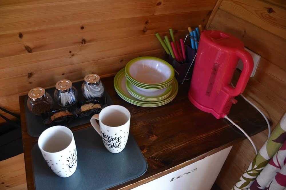 Tea and coffee in luxury glamping pod - Stonehenge Campsite review