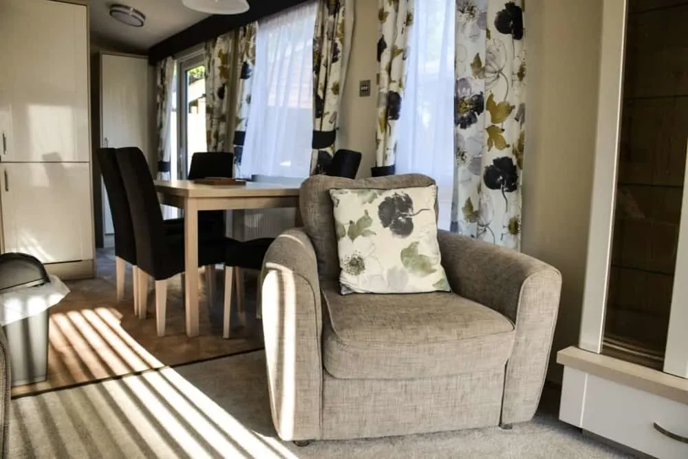 Seating - luxury caravan with hot tub at Andrewshayes Holiday Park Devon