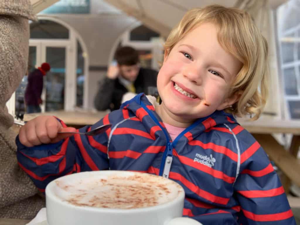 Hot chocolate at Cantina Goodrington Sands North - best South Devon beaches to visit with the kids