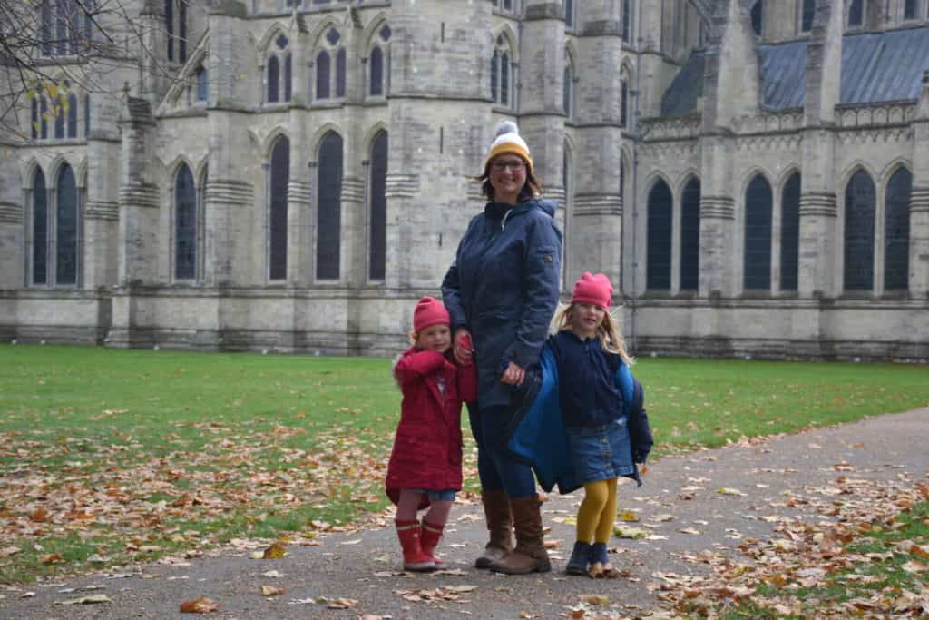 Tin Box family at Salisbury Cathedral - tips for family holidays with kids from the Caravan, Camping and Motorhome Show