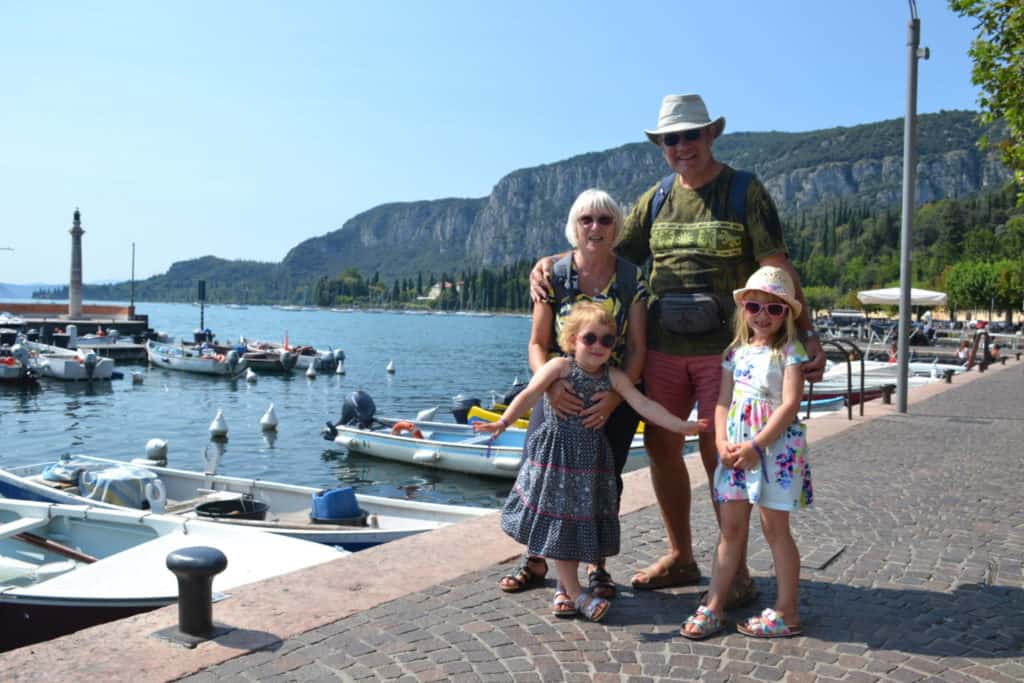 Tin Box girls and grandparents in Lake Garda - tips for holidays with kids shared at the Caravan, Camping and Motorhome Show