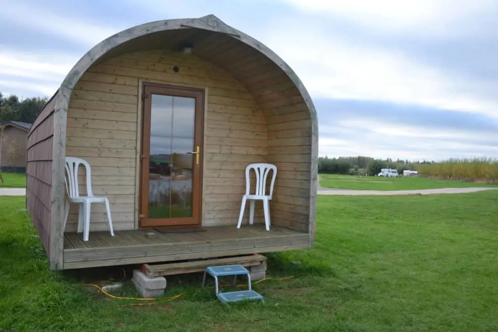 Lakeside glamping pod at Croft Farm Water Park in Gloucestershire