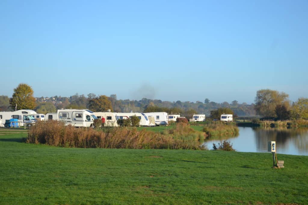 View of caravan and motorhome pitches -glamping in Gloucestershire: Croft Farm Water Park rewiew