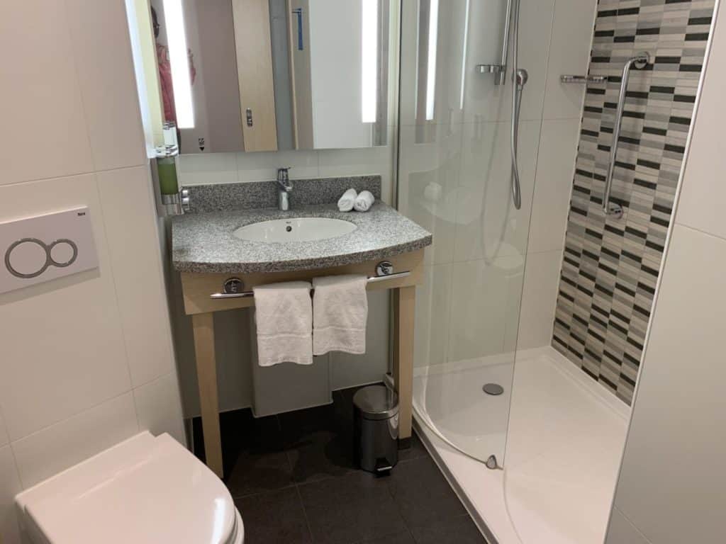 Bathroom in family room at Hampton by Hilton Bristol Airport hotel