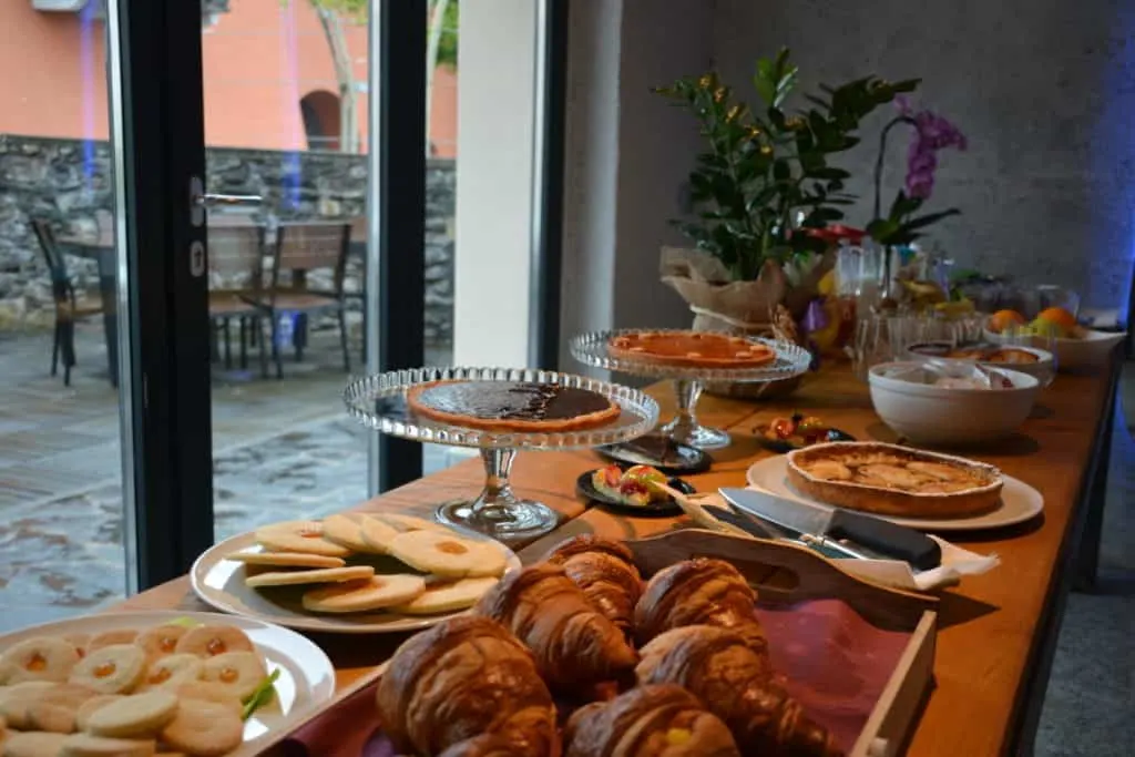 Breakfast at Acquadulza restaurant at Golfo Gabella Lake Resort in Maccagno, Lake Maggiore, Italy
