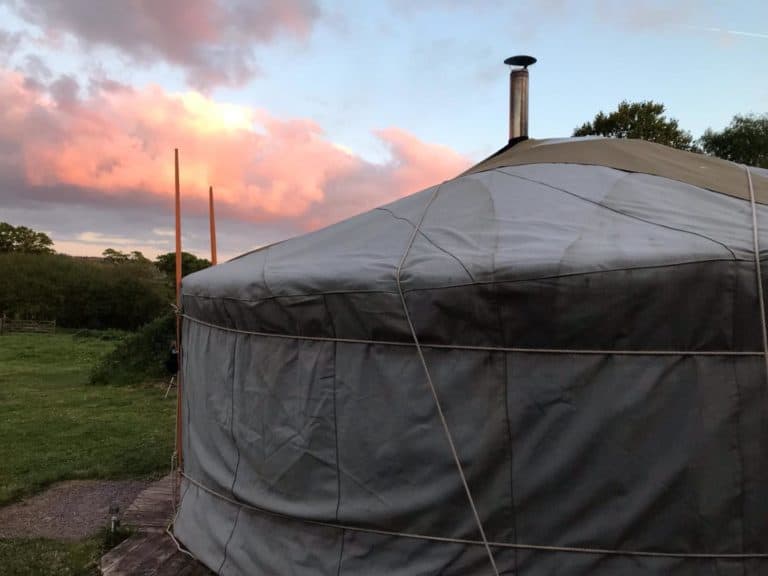 Blackdown Yurts at sunset - glamping in Devon