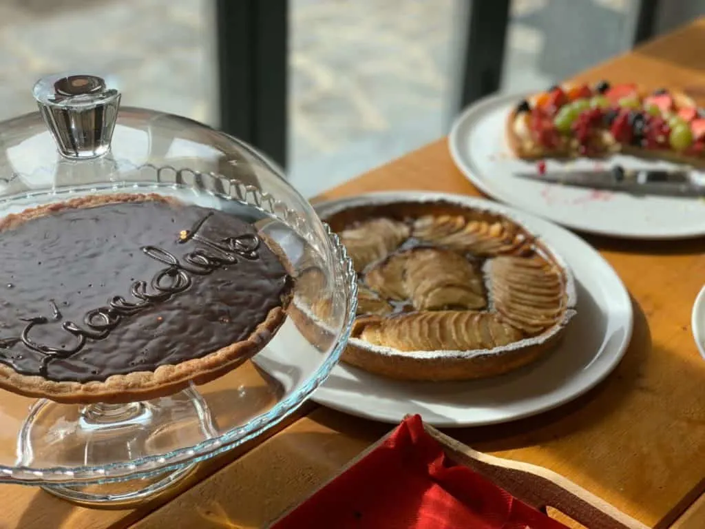 Chocolate tart in restaurant at Golfo Gabella apartments - self-catering holidays in Lake Maggiore, Italy
