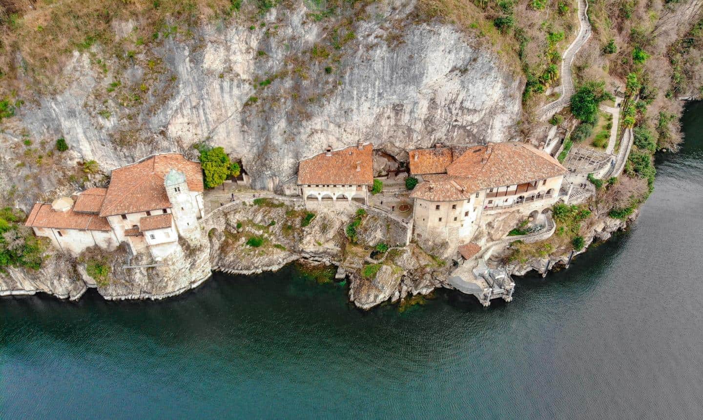 Santa Caterina del Sasso aerial view, Lake Maggiore, Italy