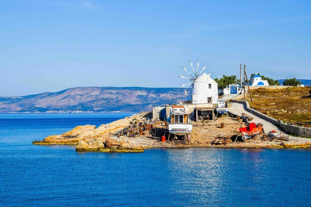 Old windmill and shipyard on Koufonisia, Small Cyclades, Greece