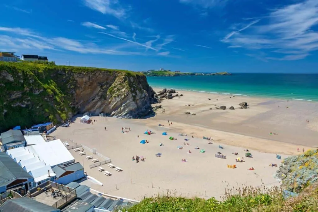 Stunning blue sky above Lusty Glaze Beach Newquay Cornwall England UK Europe