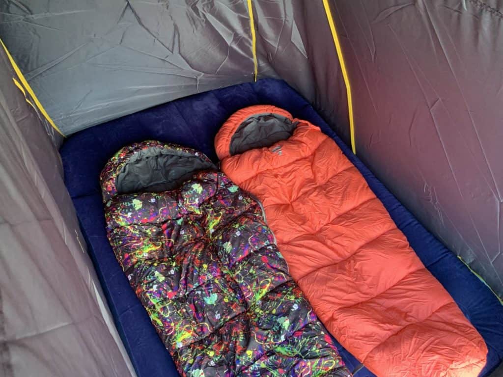 Kanto Junior sleeping bags in tent