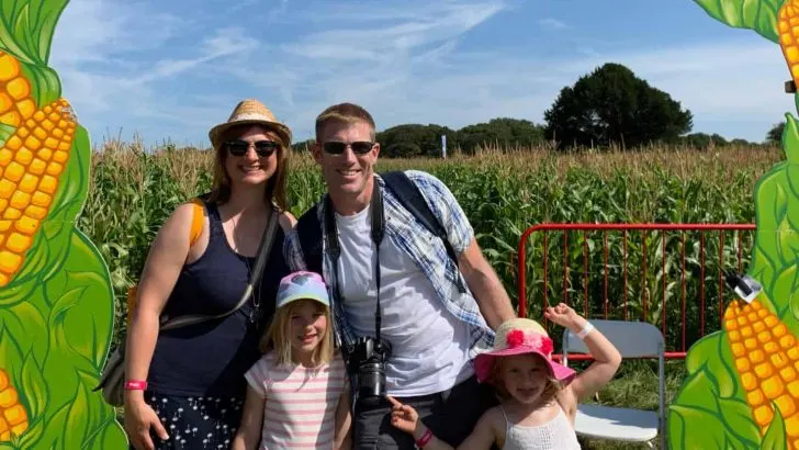 Family at entrance to maize maze at CarFest South 2019