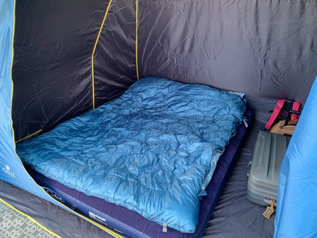 Vango Roar double sleeping bag on airbed in tent