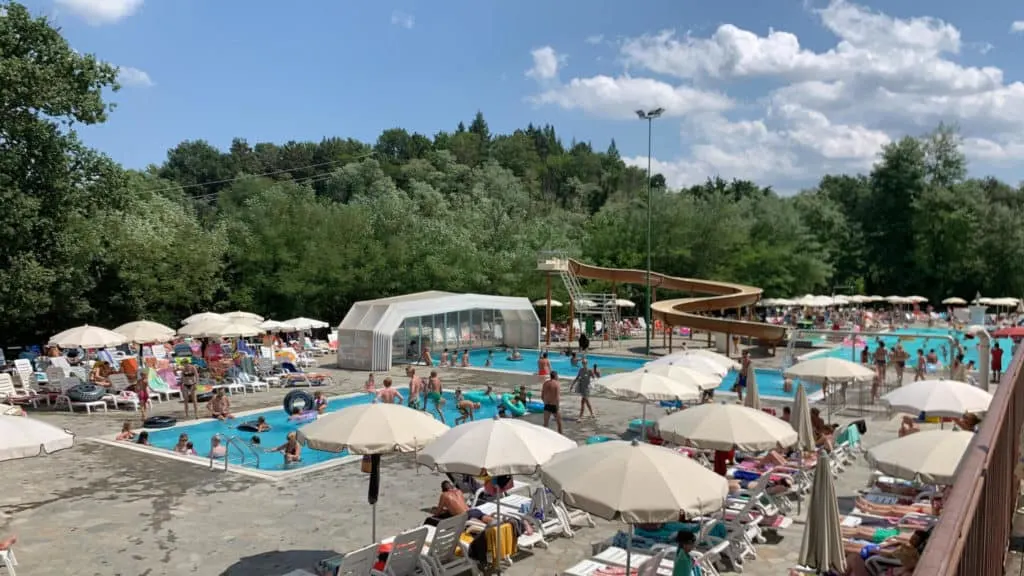 Pool complex at the bottom of Norcenni Girasole Club holiday park
