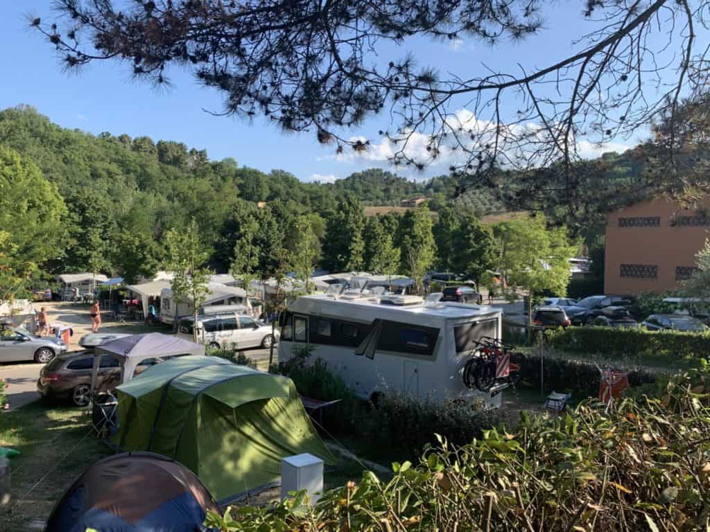 Camping pitches at Norcenni Girasole Club campsite in Tuscany