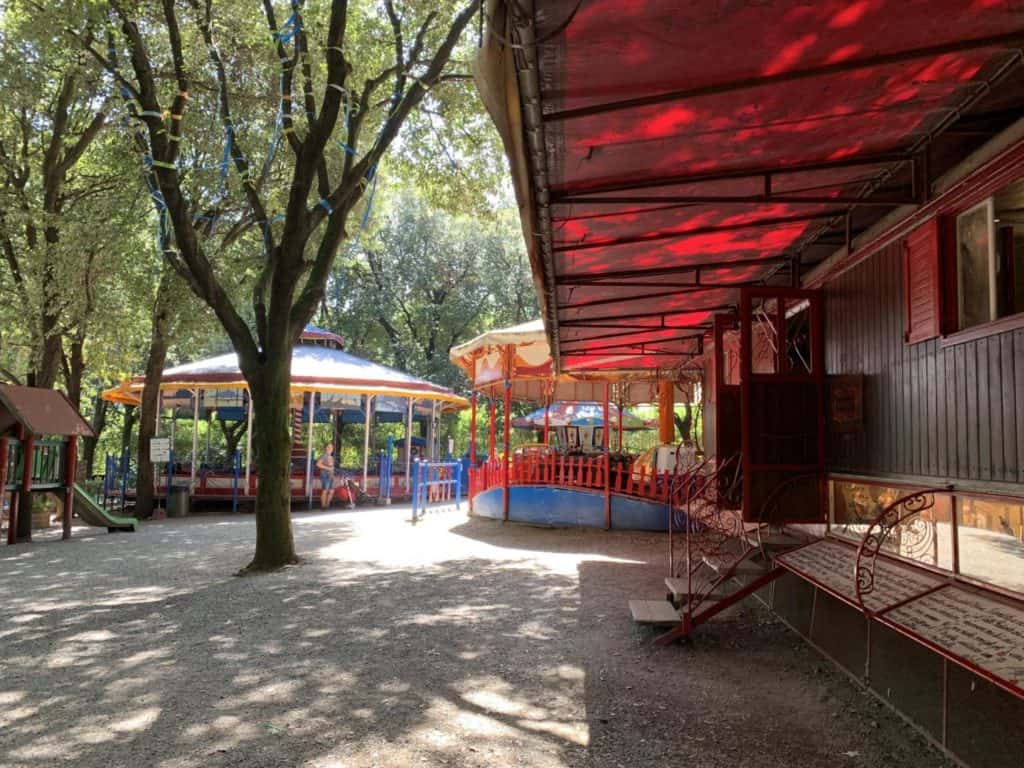Vintage gypsy caravan and fairground at Parco di Pinocchio