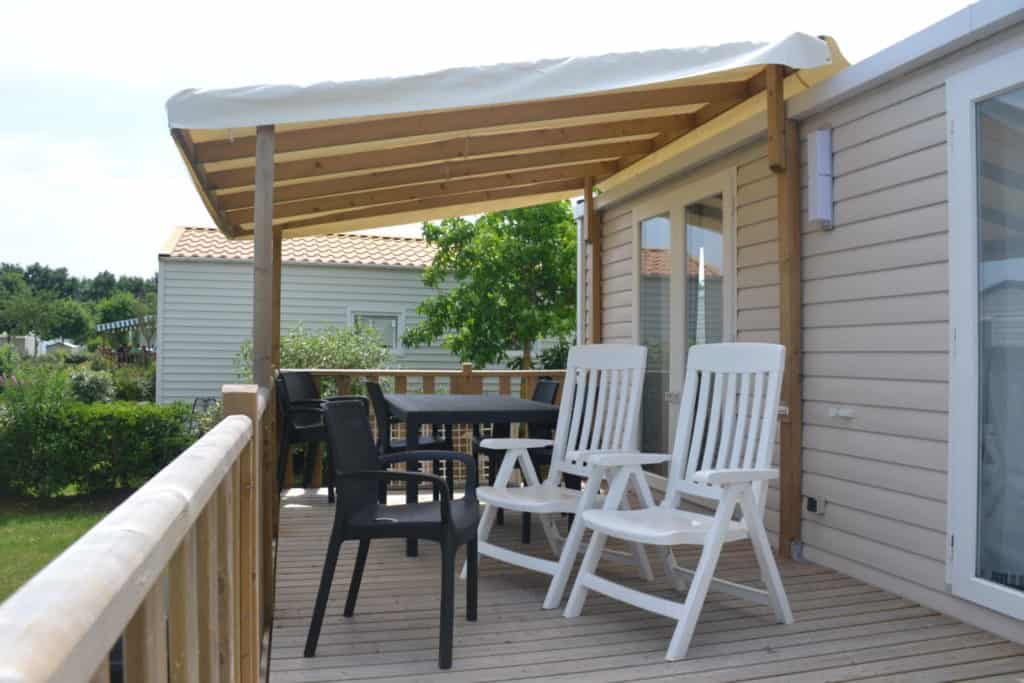 Mobile home decking with canopy