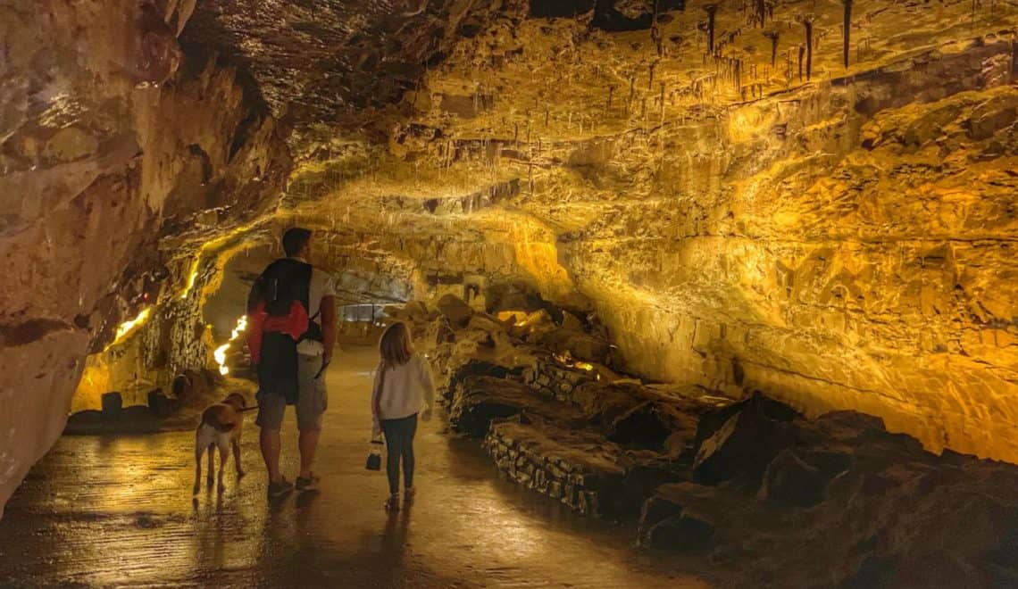 Family in Dan-yr-Ogof caves in Breacon Beacons in Wales