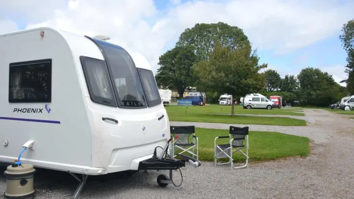 Bailey Phoenix 650 caravan on pitch at campsite near Cheddar Gorge
