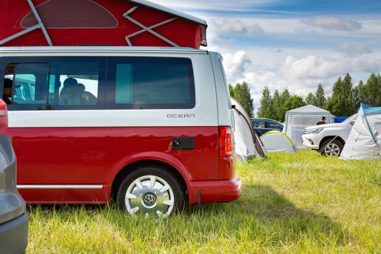 VW camper van in camping field