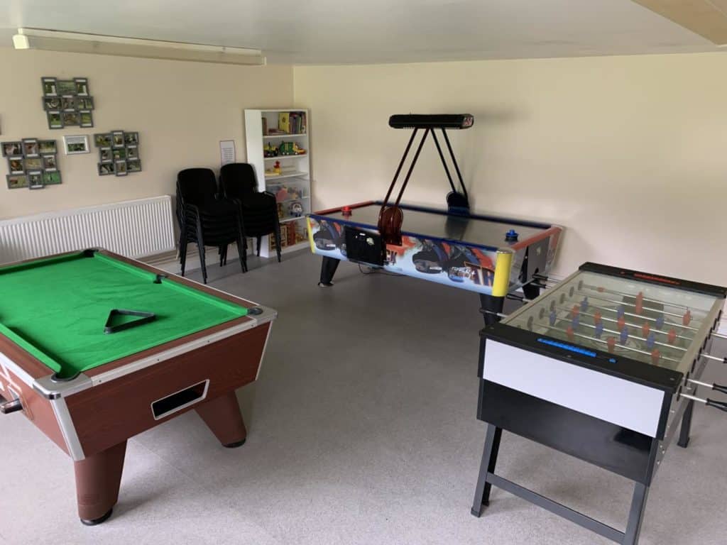 Games room at Verwood Camping and Caravanning Clue campsite in Dorset