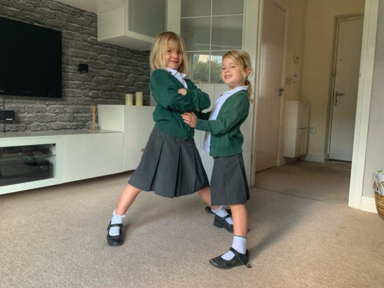 Tin Box Traveller kids wearing supermarket and Treads school shoes