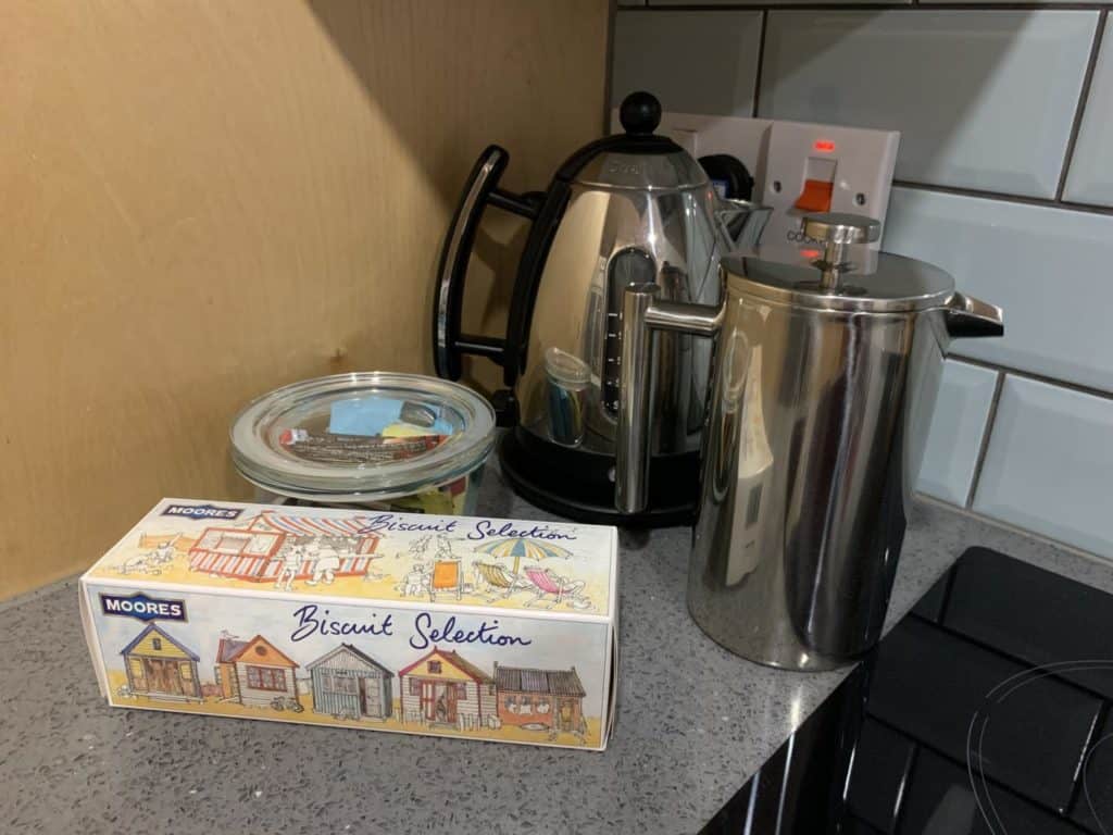 Biscuits, tea and kettle