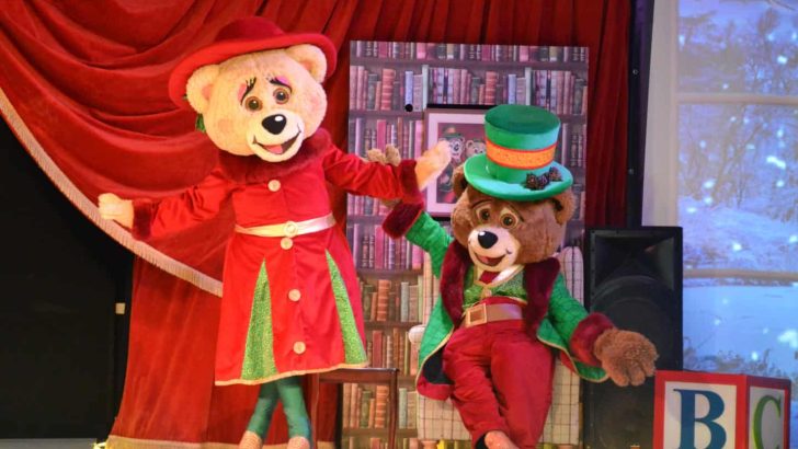 Buddy and Blossom Bear Crealy mascots on ice rink