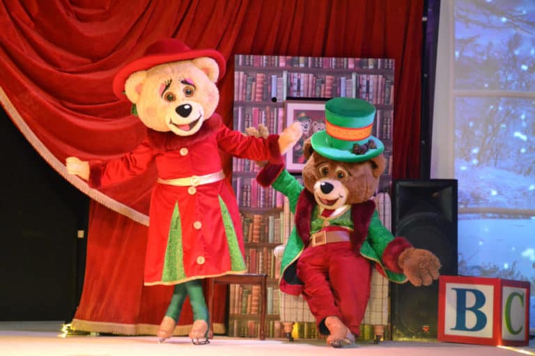 Buddy and Blossom Bear Crealy mascots on ice rink