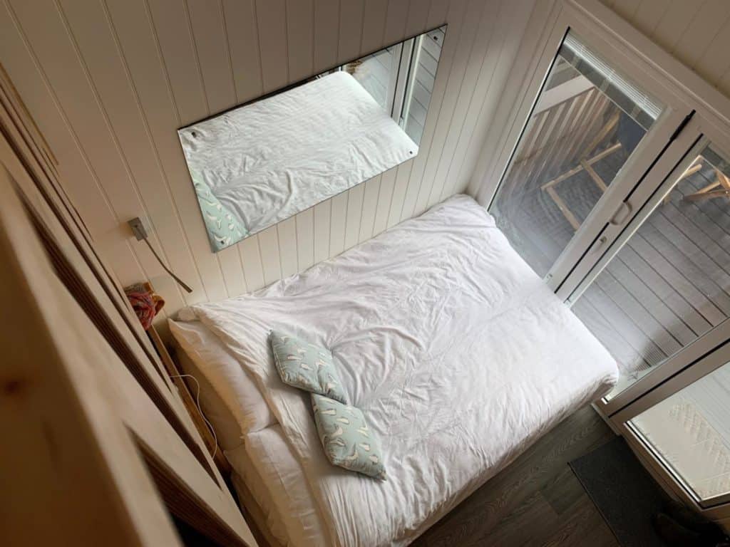 Double bed downstairs in Bournemouth Beach Lodge in Dorset