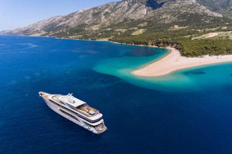 Luxury yacht charter in Croatia - Freedom moored at Bol on Brac