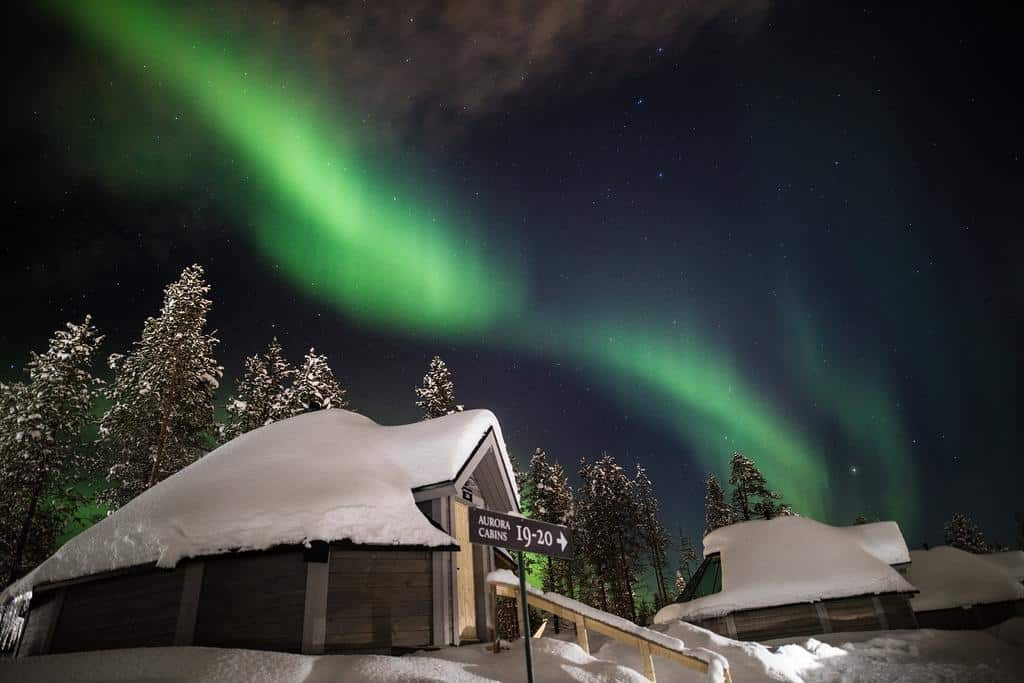 Northern Lights over Northern Lights Village in Finland