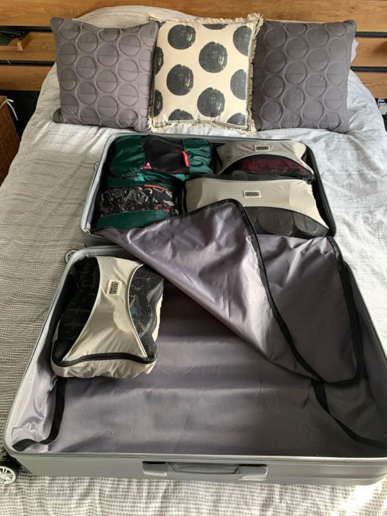 Packing cubes in suitcase