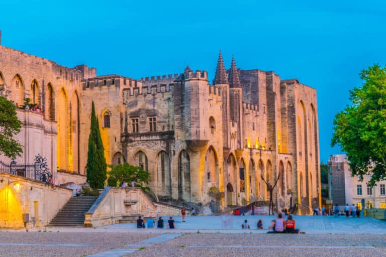 Sunset view of Palais de Papes in Avignon