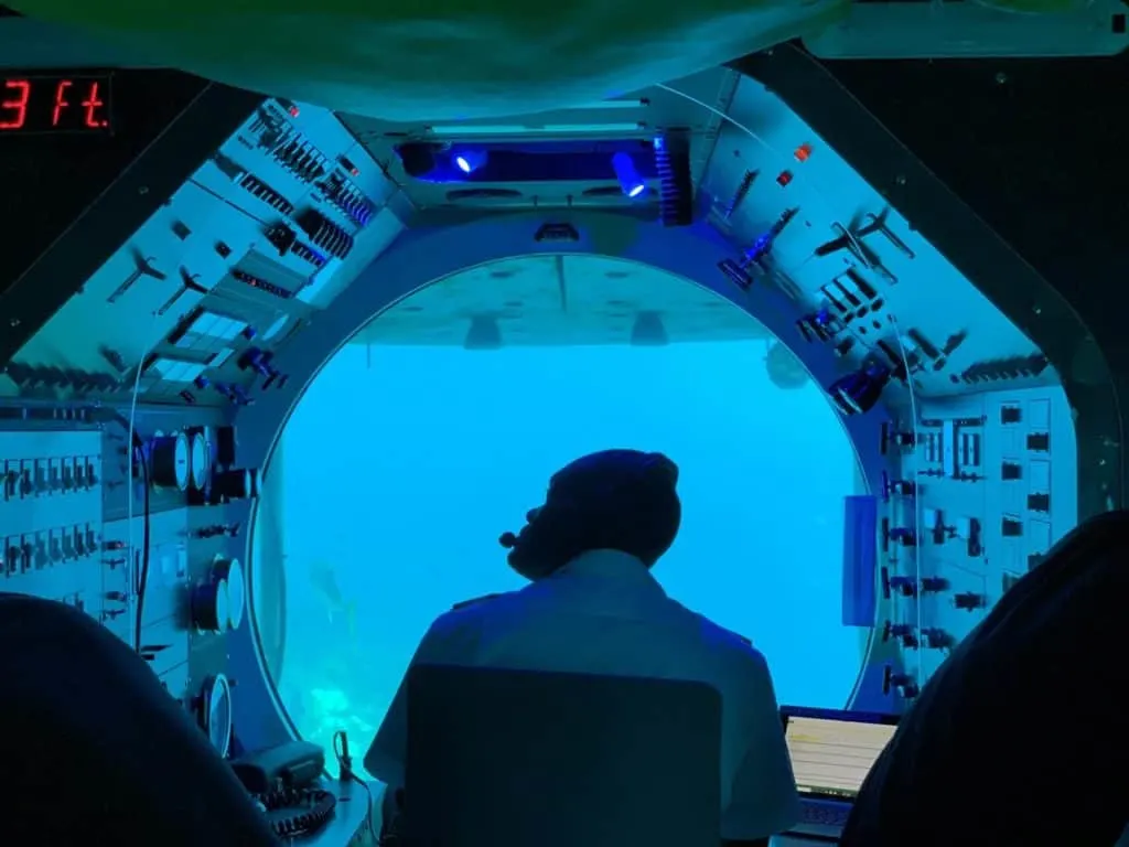 Captain at the front of Atlantis Submarine in Barbados