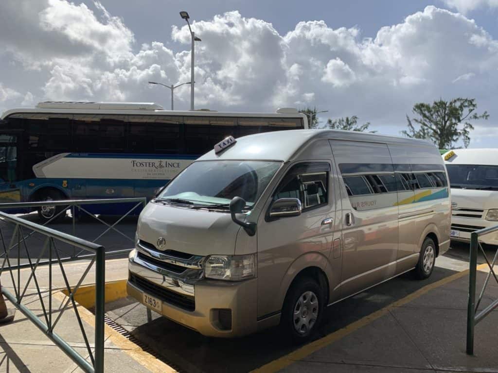 Bus parked at cruise terminal in Barbados