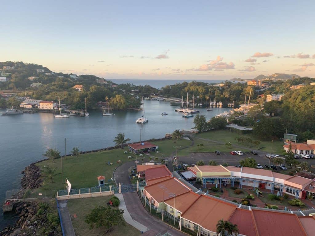 Sunset view of St Lucia from cruise ship
