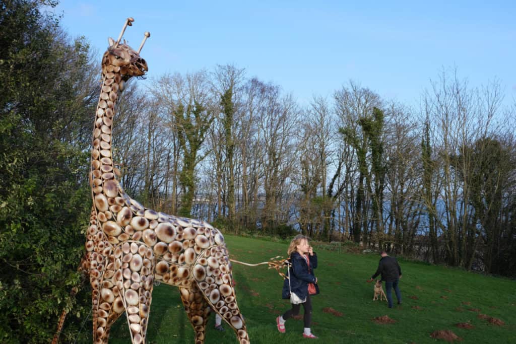 Giraffe sculpture in gardens at Langstone Cliff Hotel in Dawlish Warren