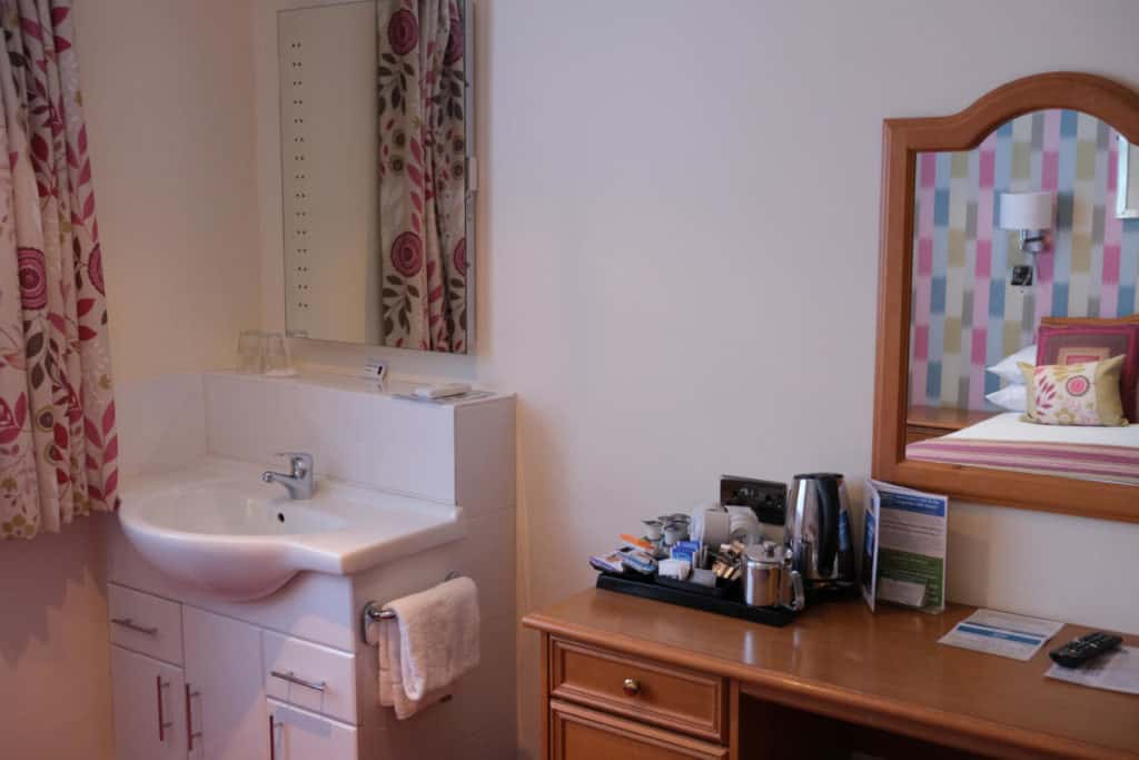 Sink and tea making facilities in family suite at Langstone Cliff Hotel