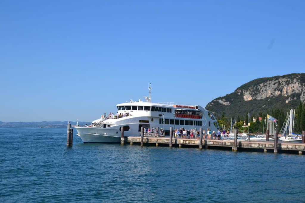 Ferry at pier on Lake Garda in Italy