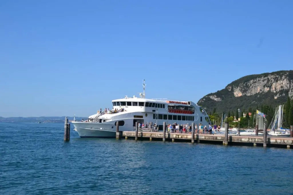 Ferry at pier on Lake Garda in Italy
