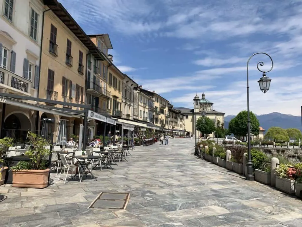 Restaurants on the boardwalk in Cannobio in Lake Maggiore in Italy