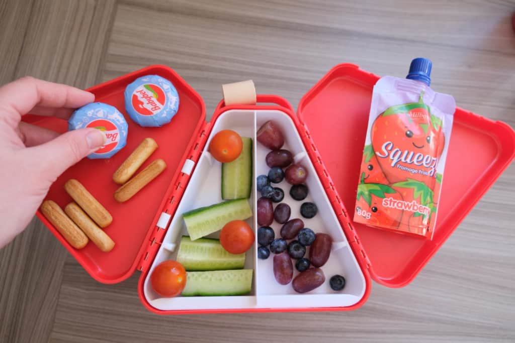 Teebee box trays filled with children's snacks