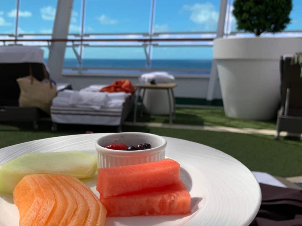 Fruit plate served in The Retreat on P&O Azura