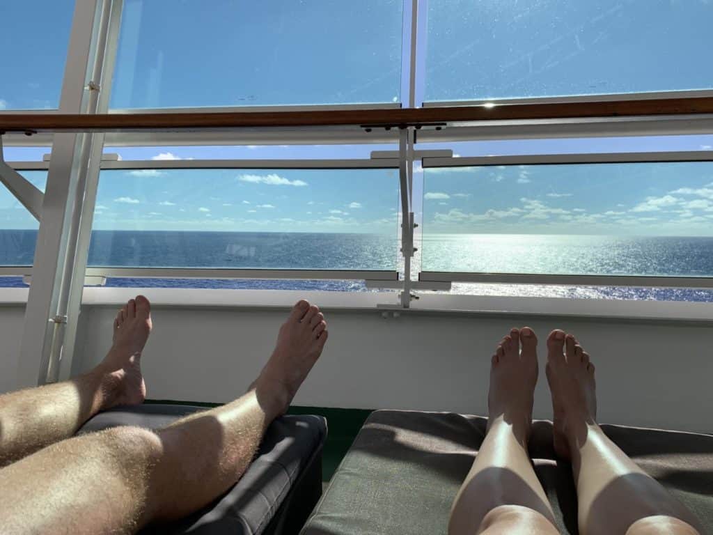 Seaview from sun lounger in The Retreat on P&O Azura
