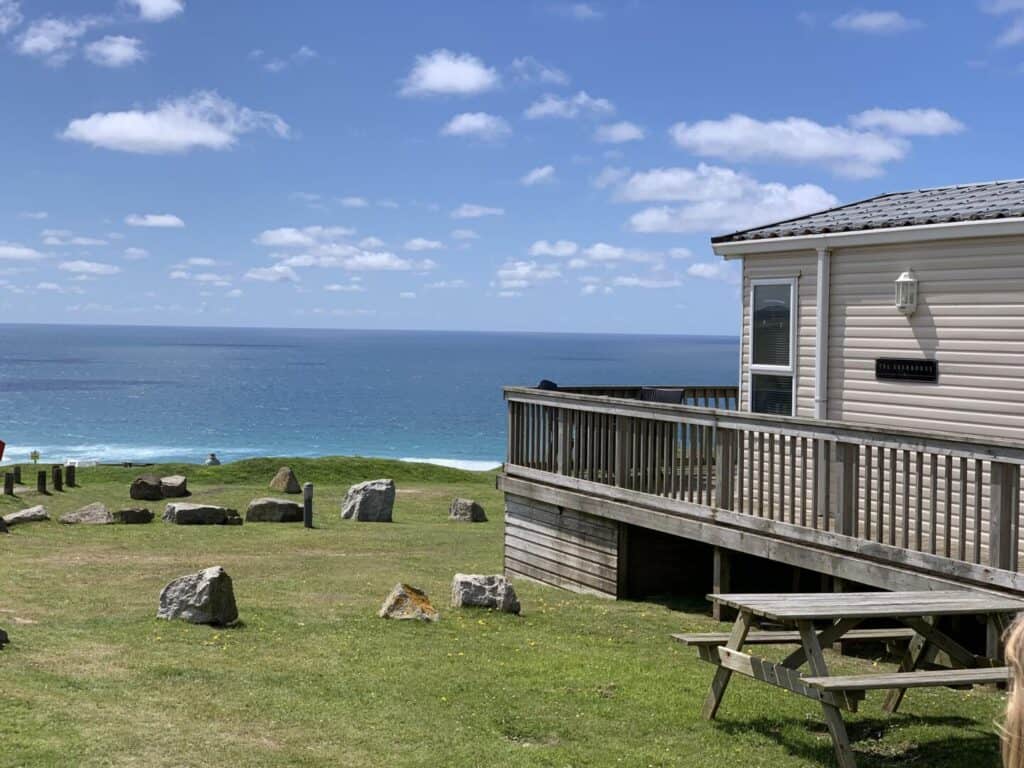 Holiday home with sea view at Cornwall holiday park